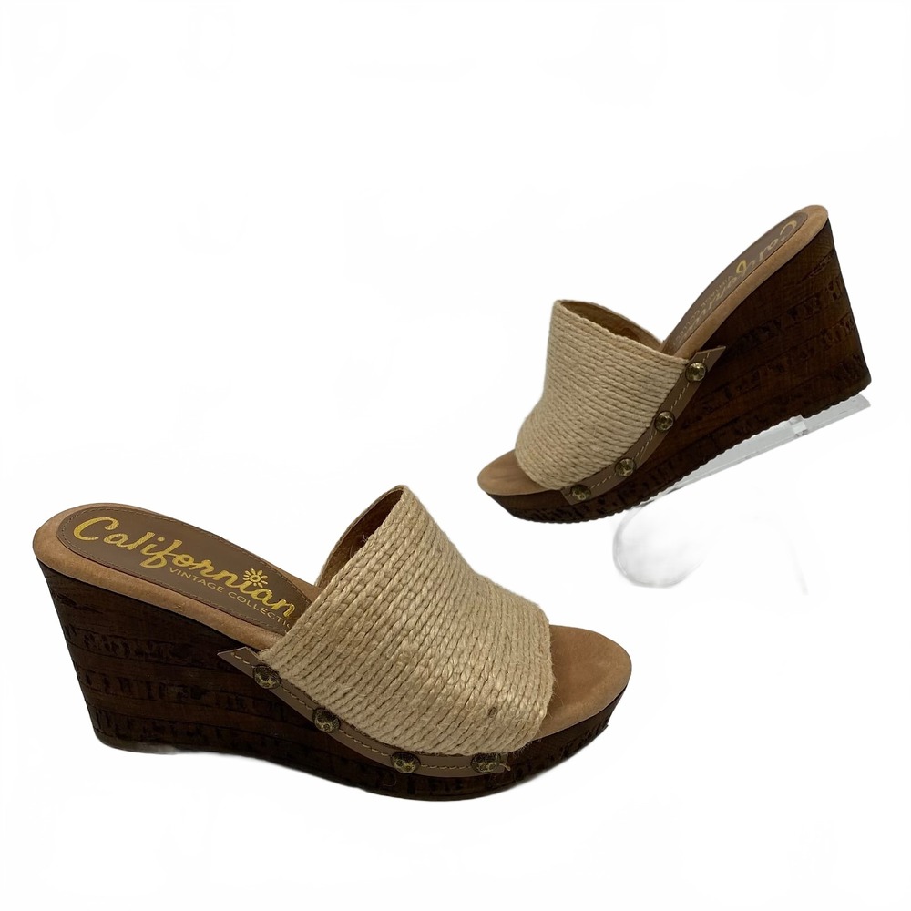 Californians Beige Beaded Mule Wedge | Womens 38EU